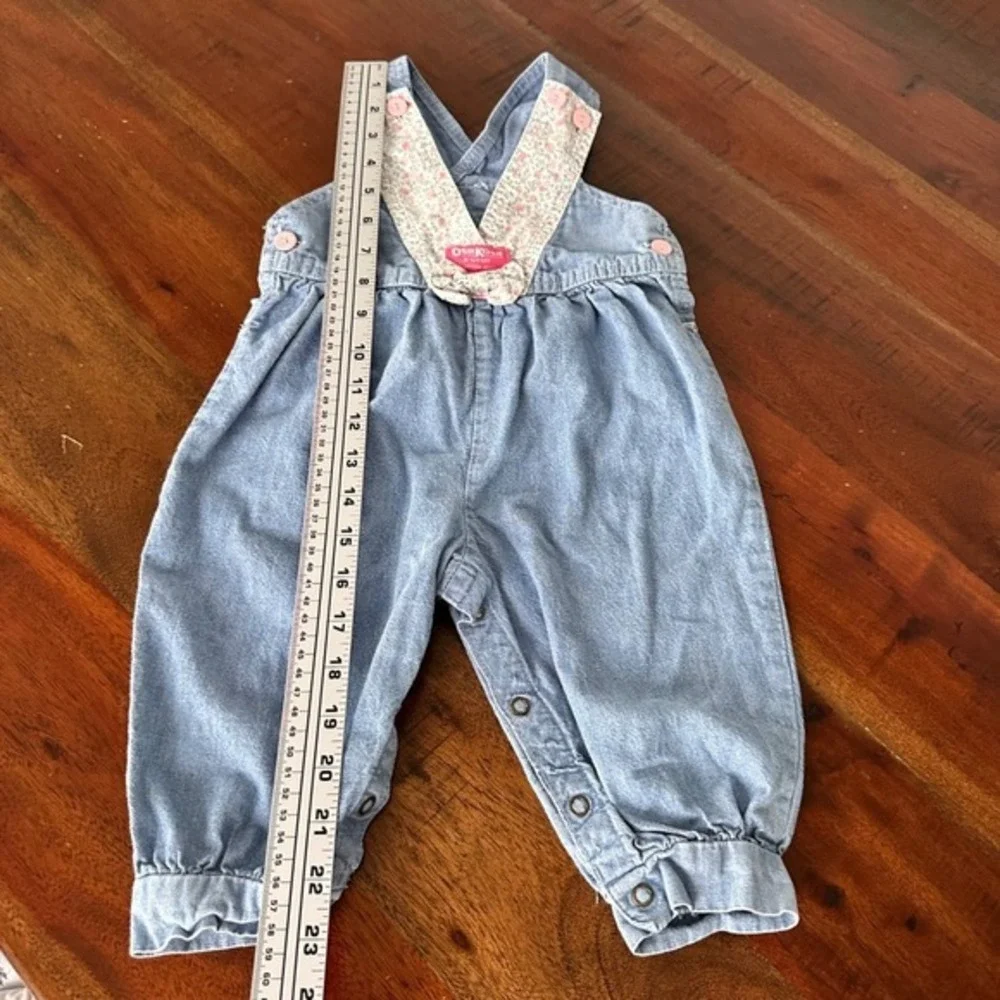 OshKosh B'gosh Overalls Girls 18M Blue Floral Vestbak‎ Vintage Denim Bow Pink